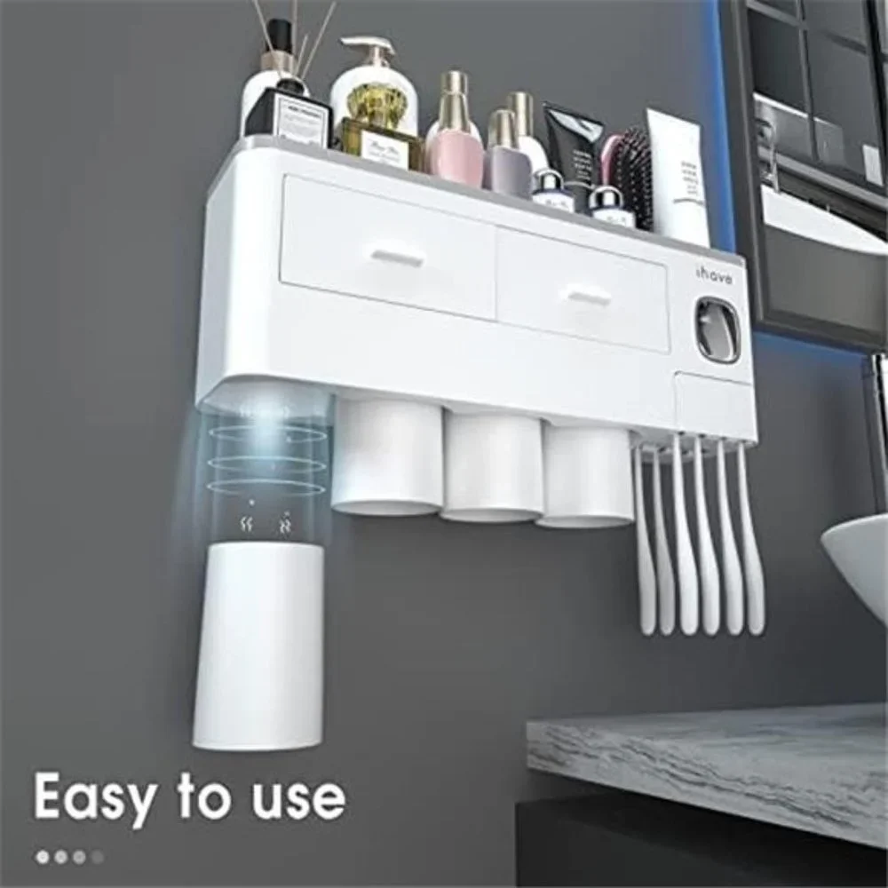 Toothbrush Holders for Bathrooms, 4 Cups Toothbrush Holder Wall Mounted